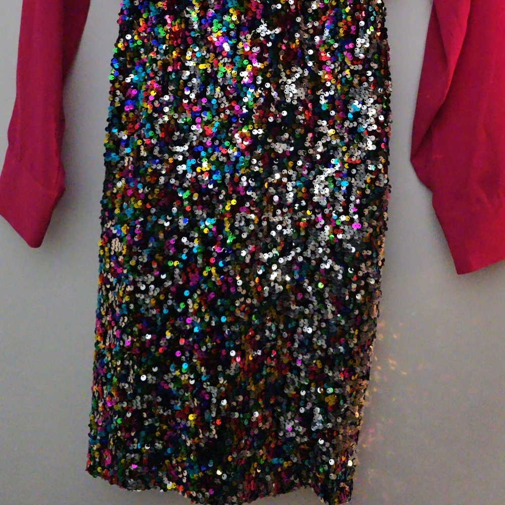 New York & Company Multicolor Sexy Sequin Pencil Skirt Party Ready Large